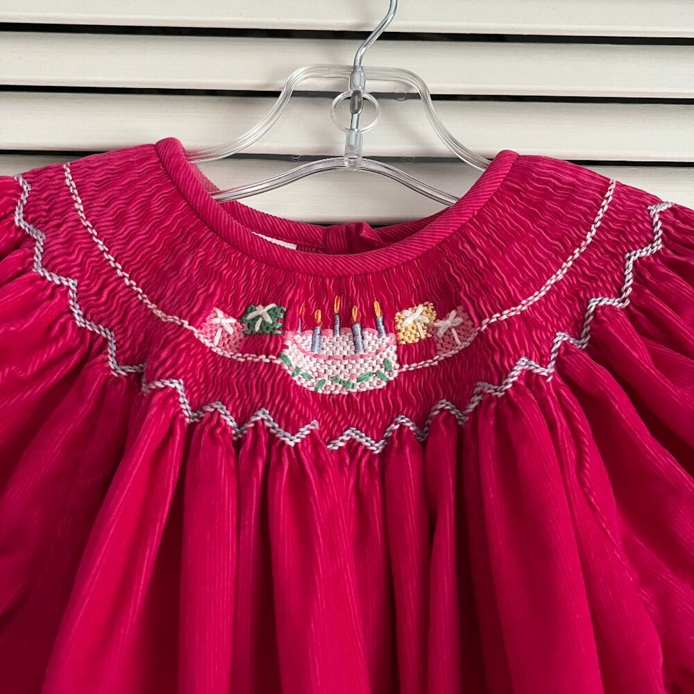 Amanda Remembered smocked corduroy birthday dress Pink girl’s size 4T rare - Picture 3 of 9